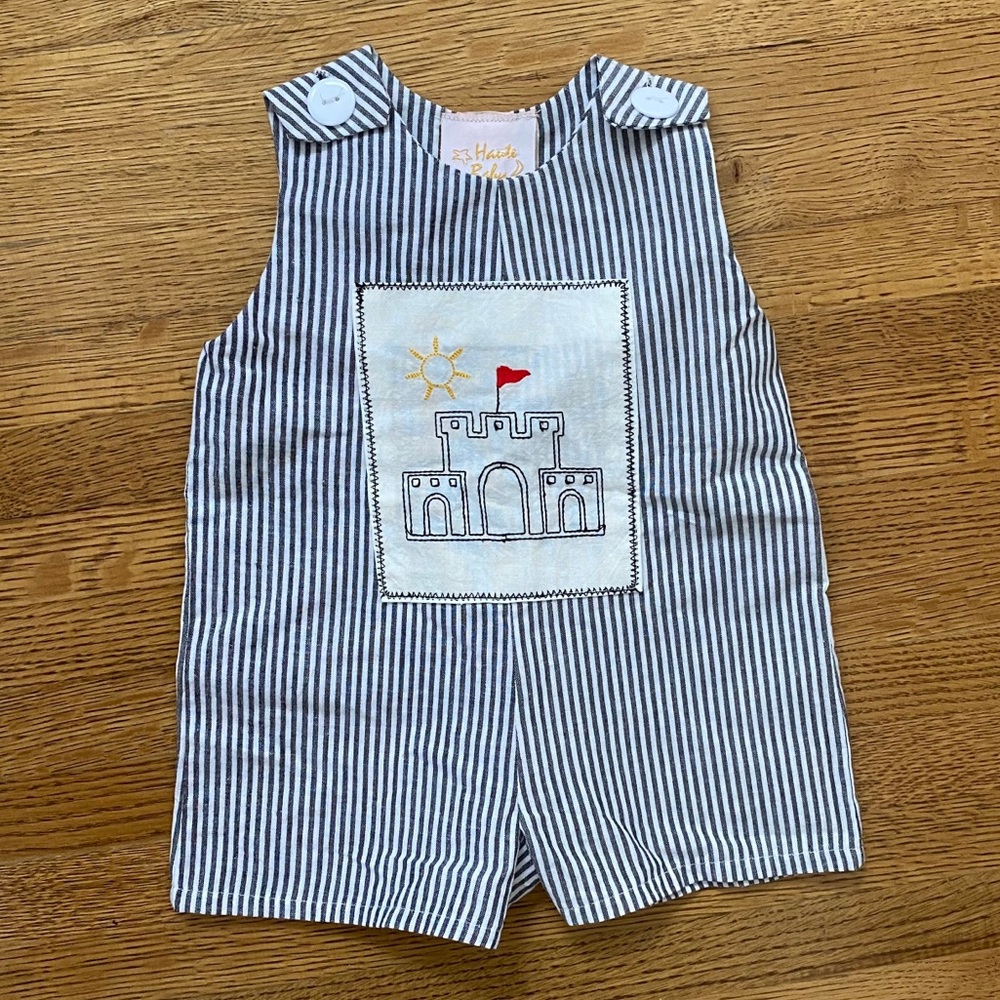NWT haute baby pinstripe sandcastle romper